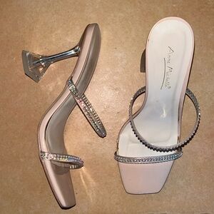 Bedazzled Rhinestone Diamond Beige Nude Heels/ Stilettos with Clear Heels Size 7